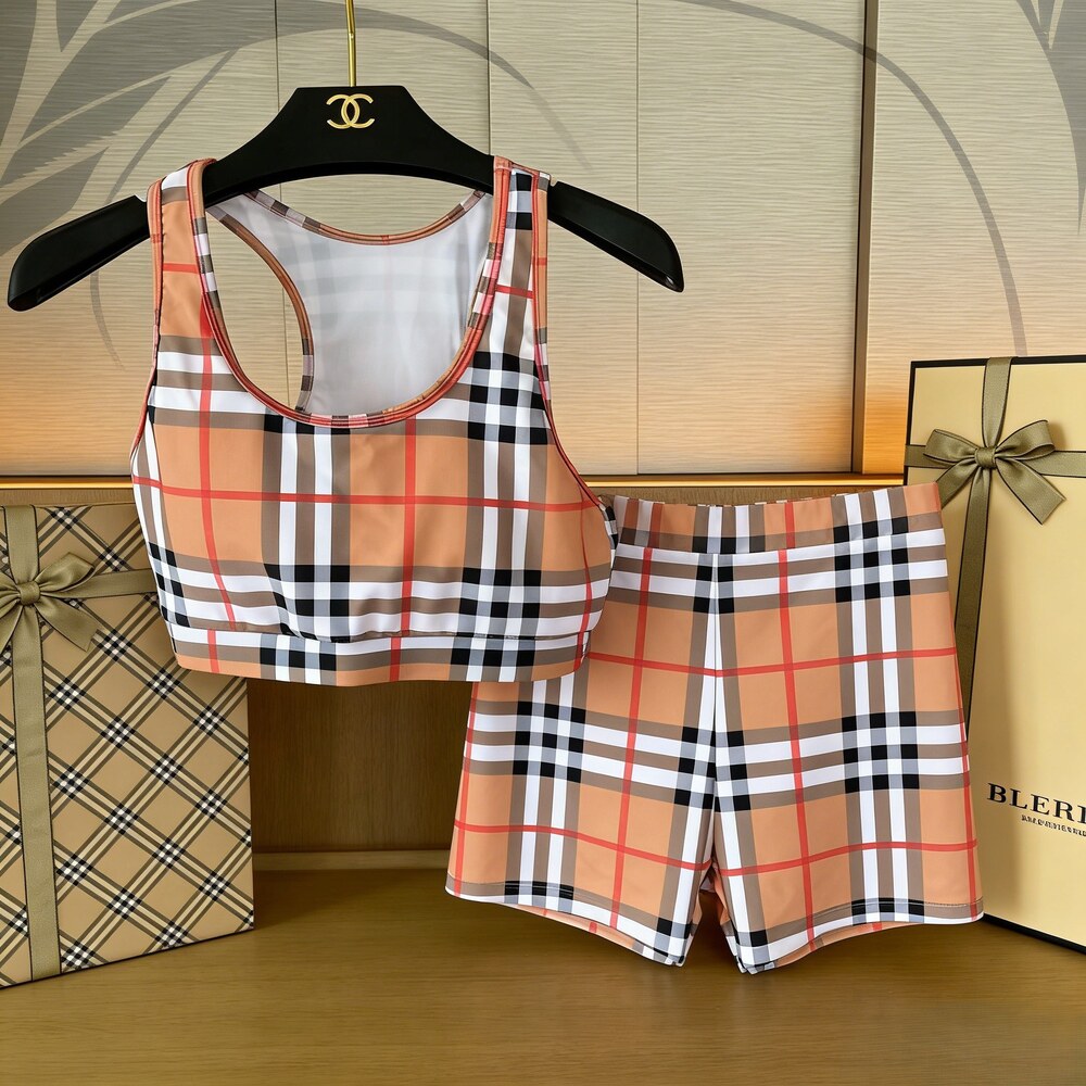 Burberry Plaid Two-Piece Athletic Swimsuit - Picture 6 of 6